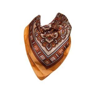 1970s A.M Rosanna Brown & Golden Yellow Paisley Square Scarf Made in Italy